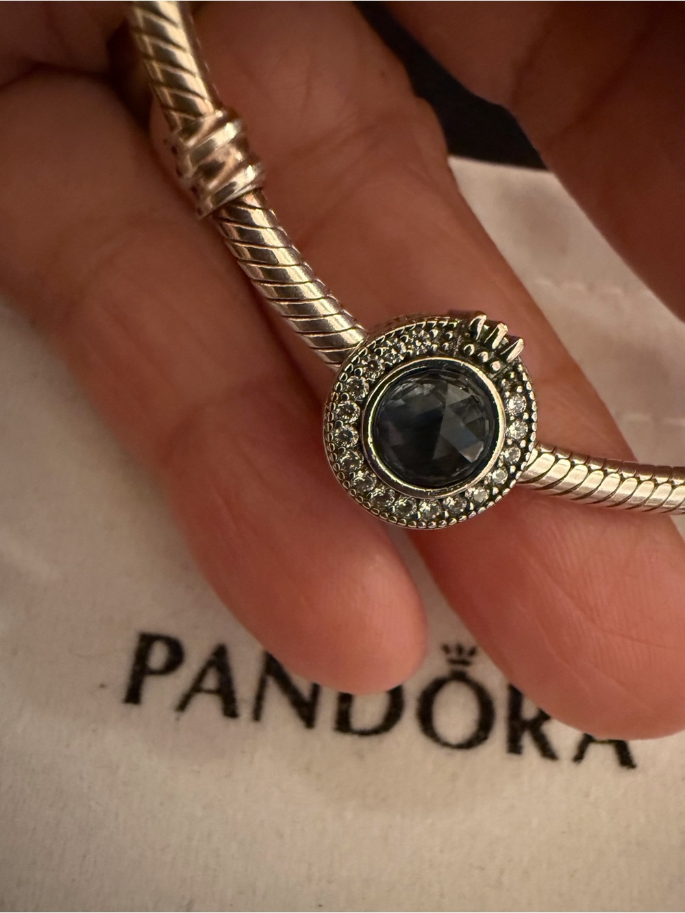 Pandora Silver Blue Faceted Crystal Halo Charm - Picture 12 of 15
